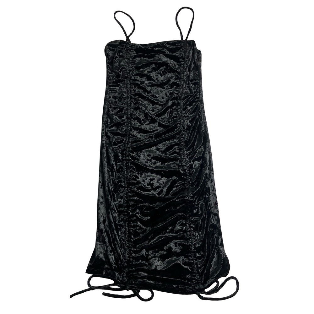 Y2K Love J Crushed Velvet Bodycon Mini Dress Womens Small Black Ruched Spaghetti
